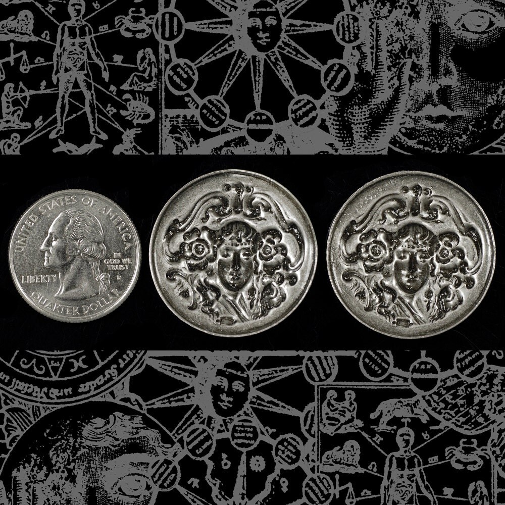 Antiqued Silver Plated Brass Round Cameo Lady with Flowing Hair Pendant- S-P99