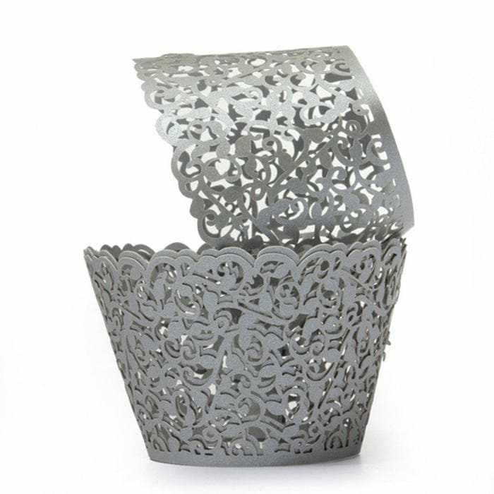 Silver Floral Lace Cupcake Wrappers &#x26; Liners | 25 PC Set