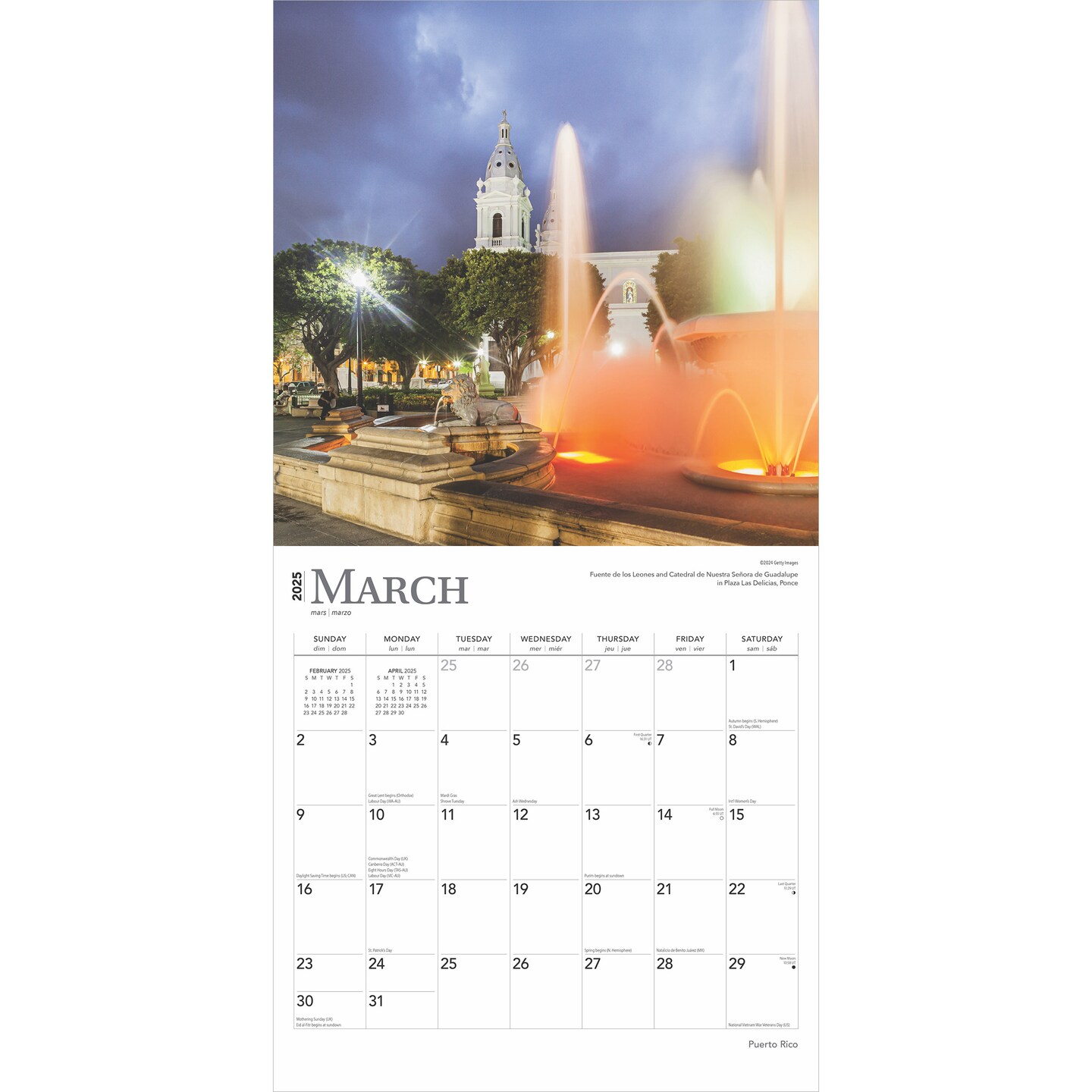 Puerto Rico | 2025 12 x 24 Inch Monthly Square Wall Calendar | Plastic-Free | BrownTrout | Travel Scenic Caribbean