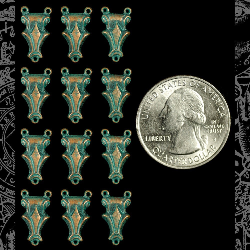 Verdigris Finished Brass Corbel Triangular Three Ring Connectors - Set of Twelve - V-3C13
