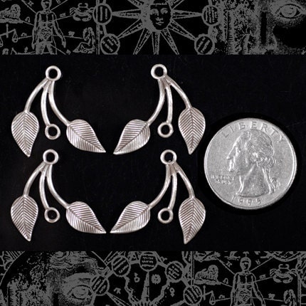 Antiqued Silver Plated Brass Leaf Mirror Image Brass Connectors - Two sets of Two - S-2C01