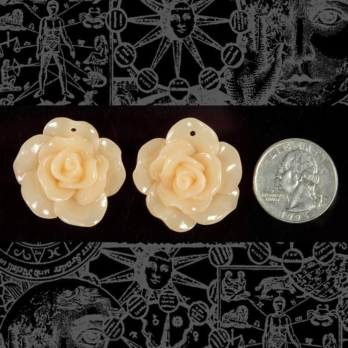 Peach Rose Cameo Cabochons 29mm with holes - Set of Two - Flwr9