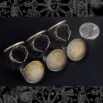Antiqued Bronze Filigree Ring Blanks with Round 25mm Settings - Set of Six - RING2