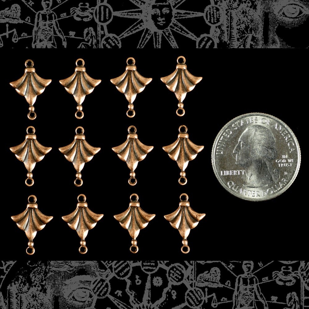 Antiqued Copper Plated Brass Tassel Two Ring Connectors - Set of Twelve - C-2C62