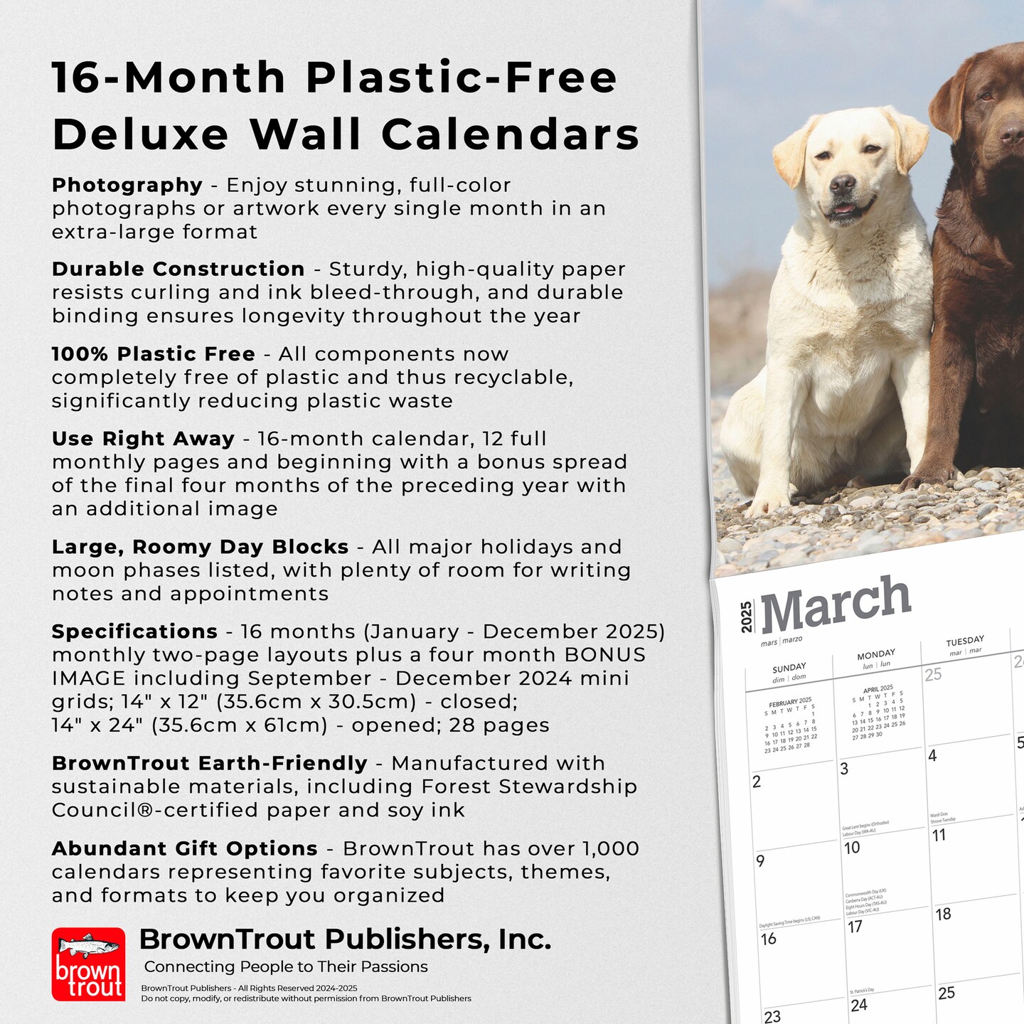 For the Love of Labrador Retrievers | 2025 14 x 24 Inch Monthly Deluxe Wall Calendar | Foil Stamped Cover | Plastic-Free | BrownTrout | Animal Dog Breeds
