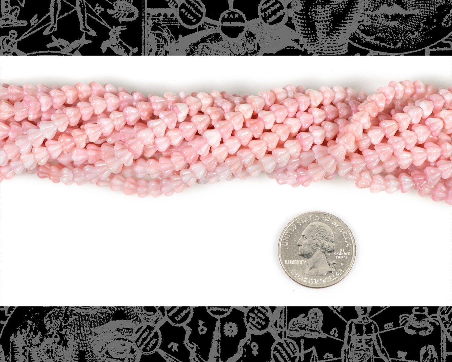 6mm x 4mm Bell Flowers Cotton Candy Pink - One Strand with apx 50 beads - XXX - GB-FB22
