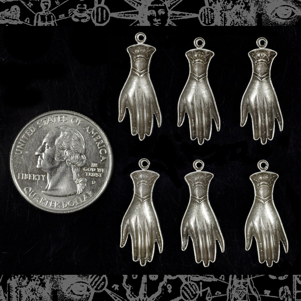 Antiqued Silver Plated Brass Hand Charms with Ring on Wrist - Set of Six - S-C157