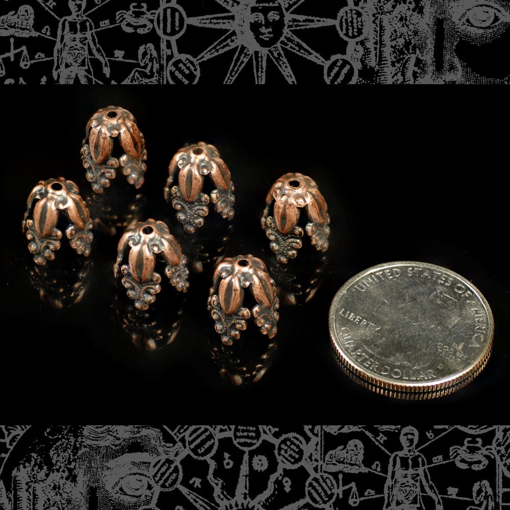 Antiqued Copper Plated Brass Pointed Gothic Bead Caps - Set of Six - C-BC18