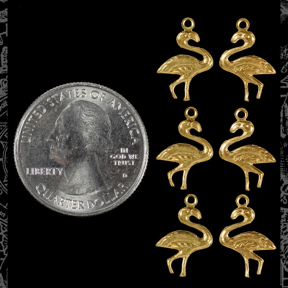 Raw Brass Flamingo Charms - Set of Six - B-C142