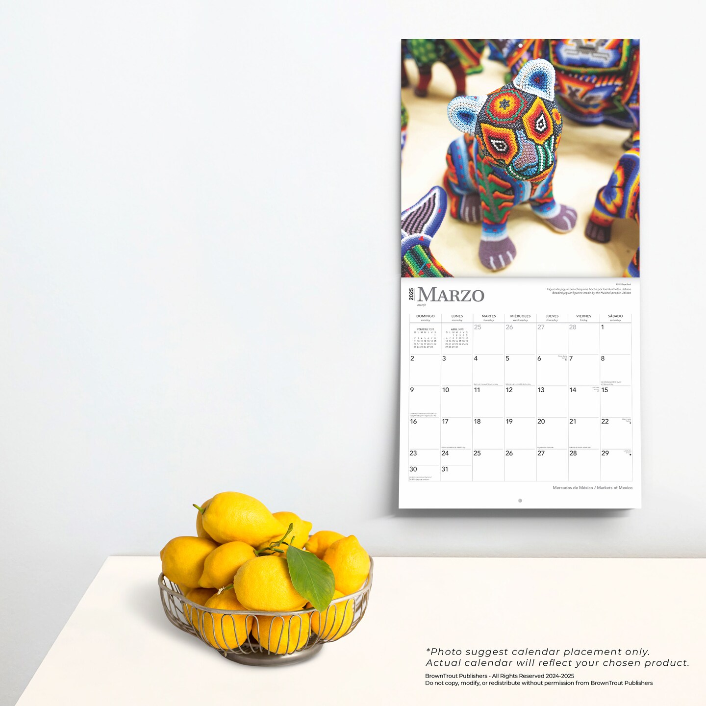 Mercados de Mexico | Markets of Mexico | 2025 12 x 24 Inch Monthly Square Wall Calendar | English/Spanish Bilingual | Plastic-Free | BrownTrout | Clothes Toys Food Shopping