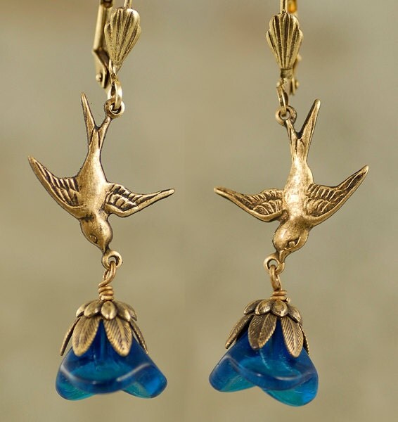 Chocolate Brown Plated Brass Flying Birds Sparrows Two Way Connectors - Three Sets of Two RB-2C34