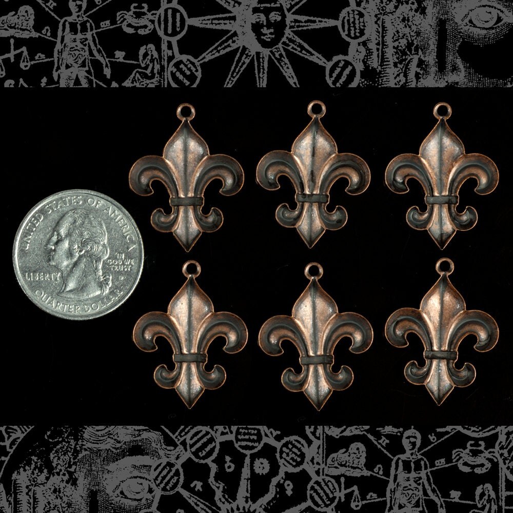 Antiqued Copper Plated Brass Fleur De Lis Charms - Set of Six - C-C62