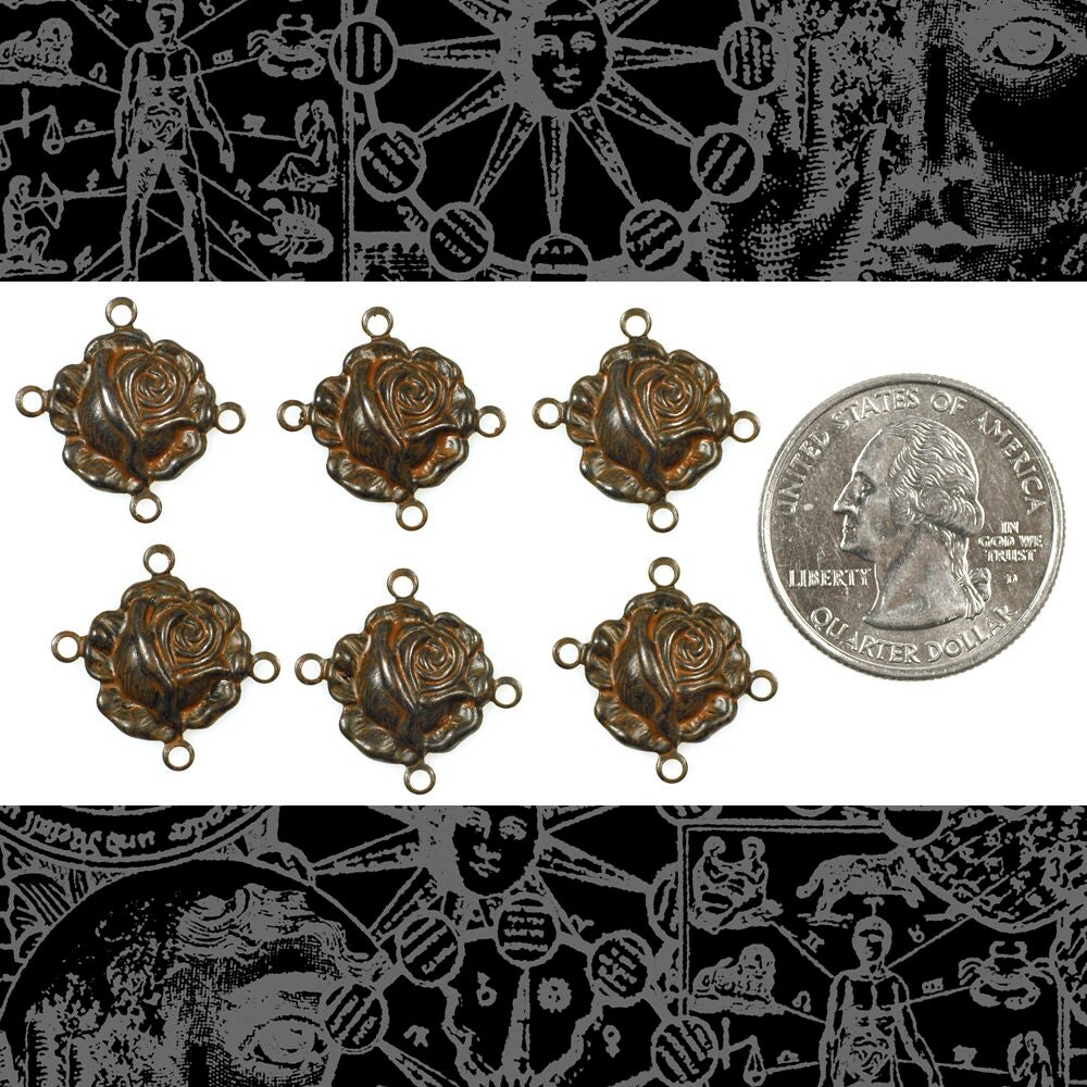 Chocolate Brown Plated Brass Four Ring Rose Connectors - Set of Six - XXX - RB-4C09