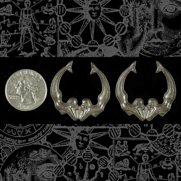 Antiqued Silver Plated Brass Diving Mermaid Pendants - Set of Two - S-P44