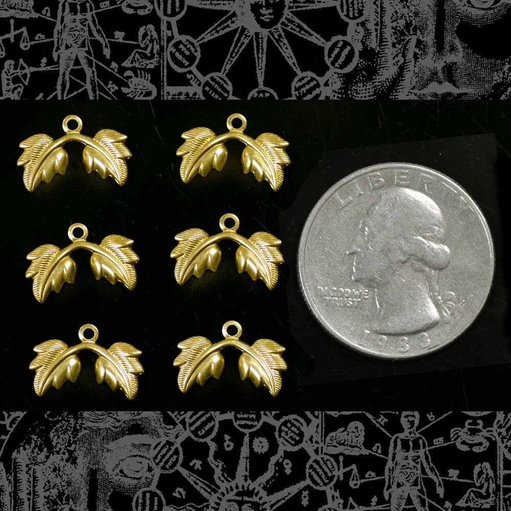 Raw Brass Grape Leaf Connectors - Set of Six - B-C22