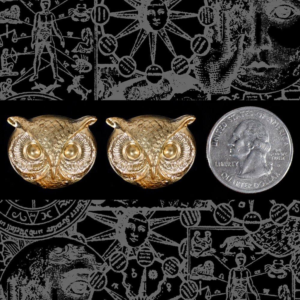 Medium Raw Brass Owl Face Pendants - Set of Two - B-P82