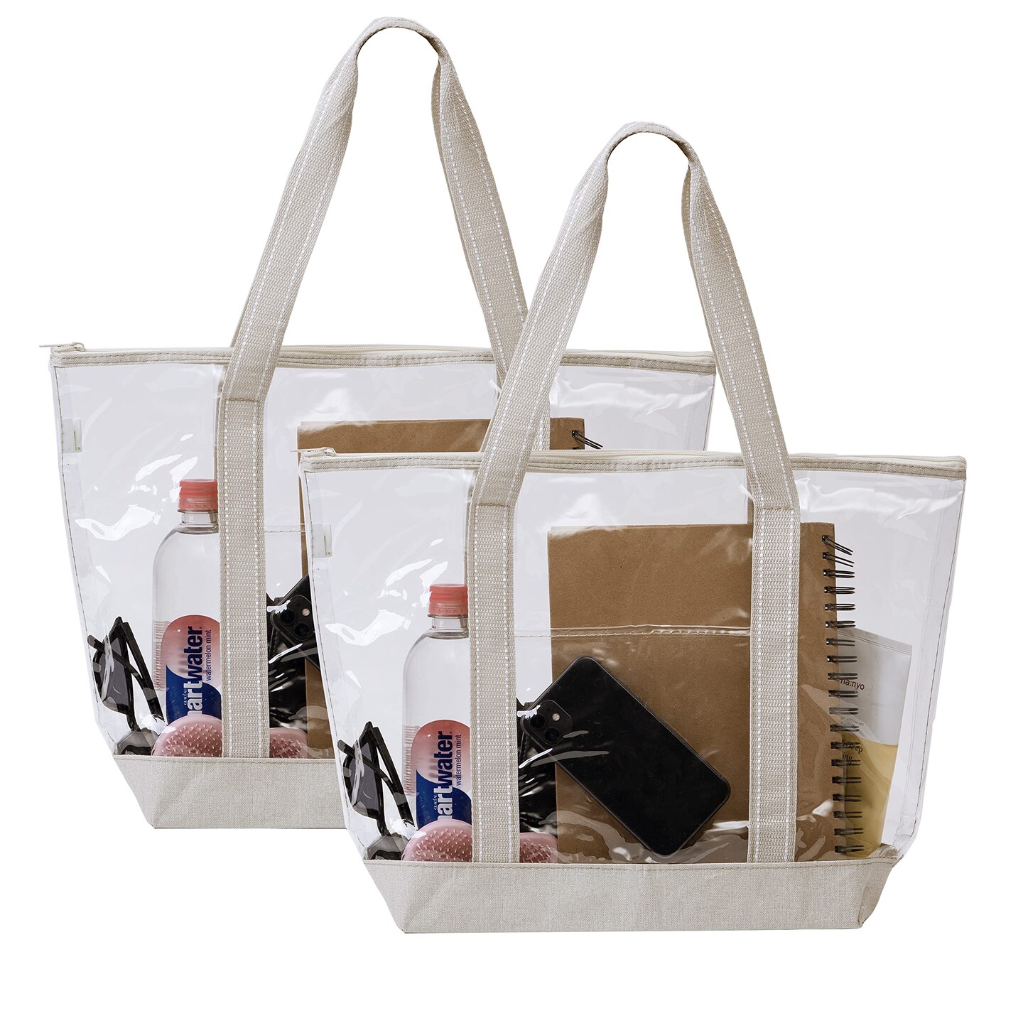 2 Pieces Clear Bag Transparent Vinyl PVC Tote, Outdoor, Beach, Pool (Set of 2, Beige)