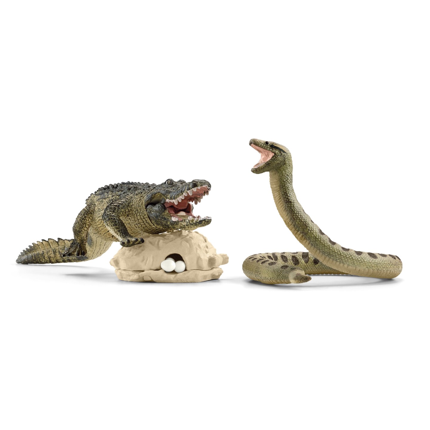 Schleich Wild Life: Danger In The Swamp - 4pc Playset, Anaconda Snake &#x26; Alligator Figurines, Nest &#x26; Eggs, Reptile Animal Adventure Toy, Kids Ages 3+