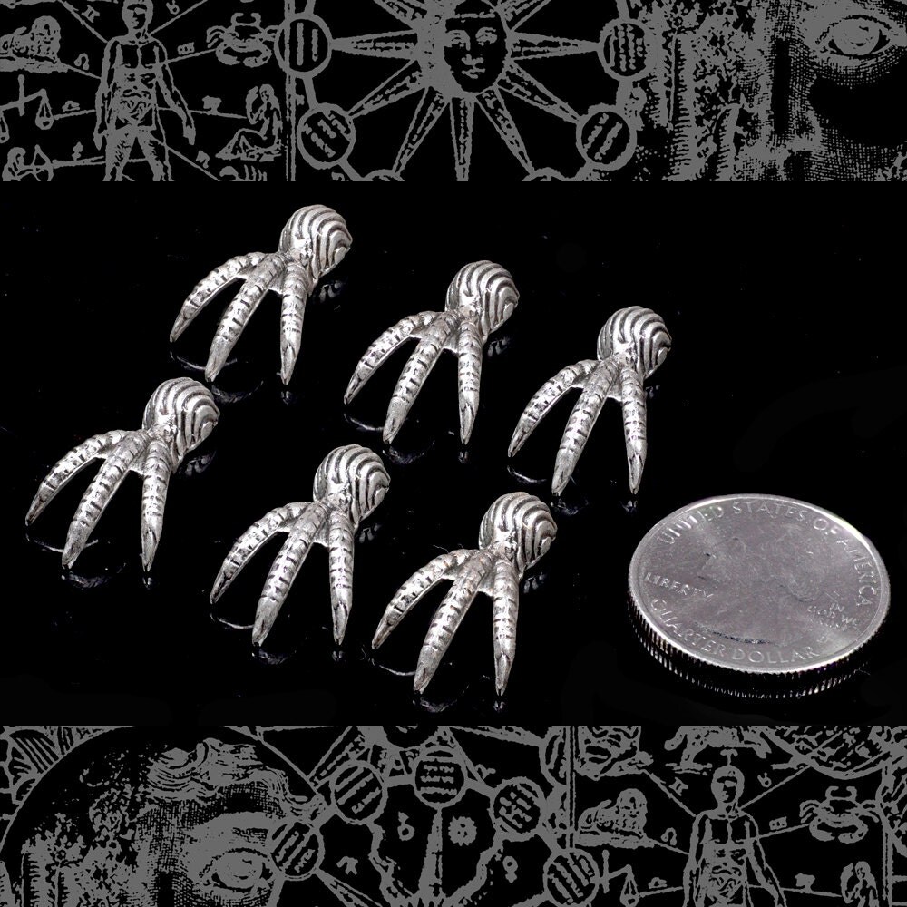 Antiqued Silver Plated Brass Raven Claw Pendant Wraps - Set of Six - S-W29