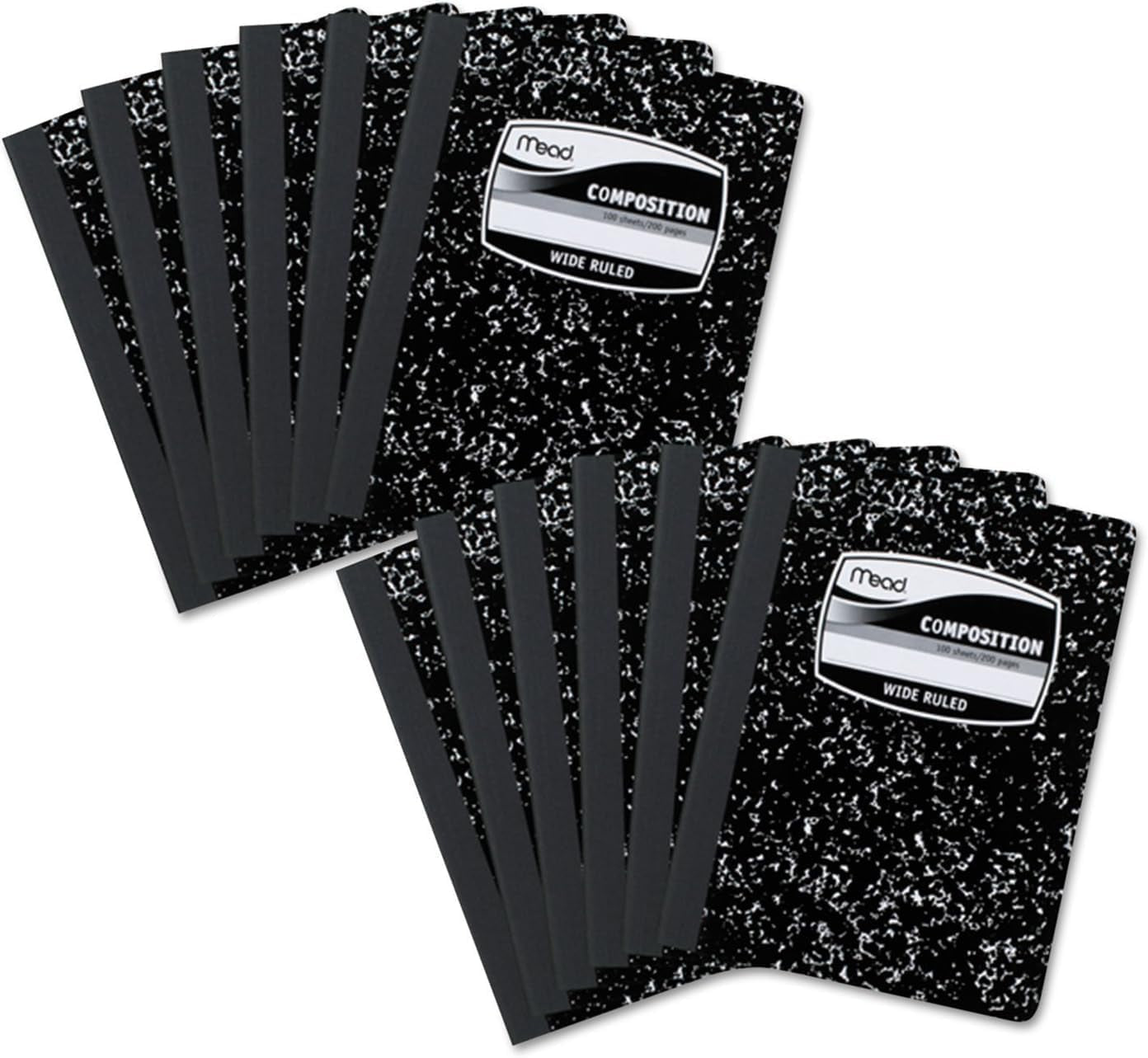 Composition Notebooks, 3 Pack, Wide Ruled Paper, 9-3/4&#x22; X 7-1/2&#x22;, 100 Sheets per Comp Book, Black Marble (38301)