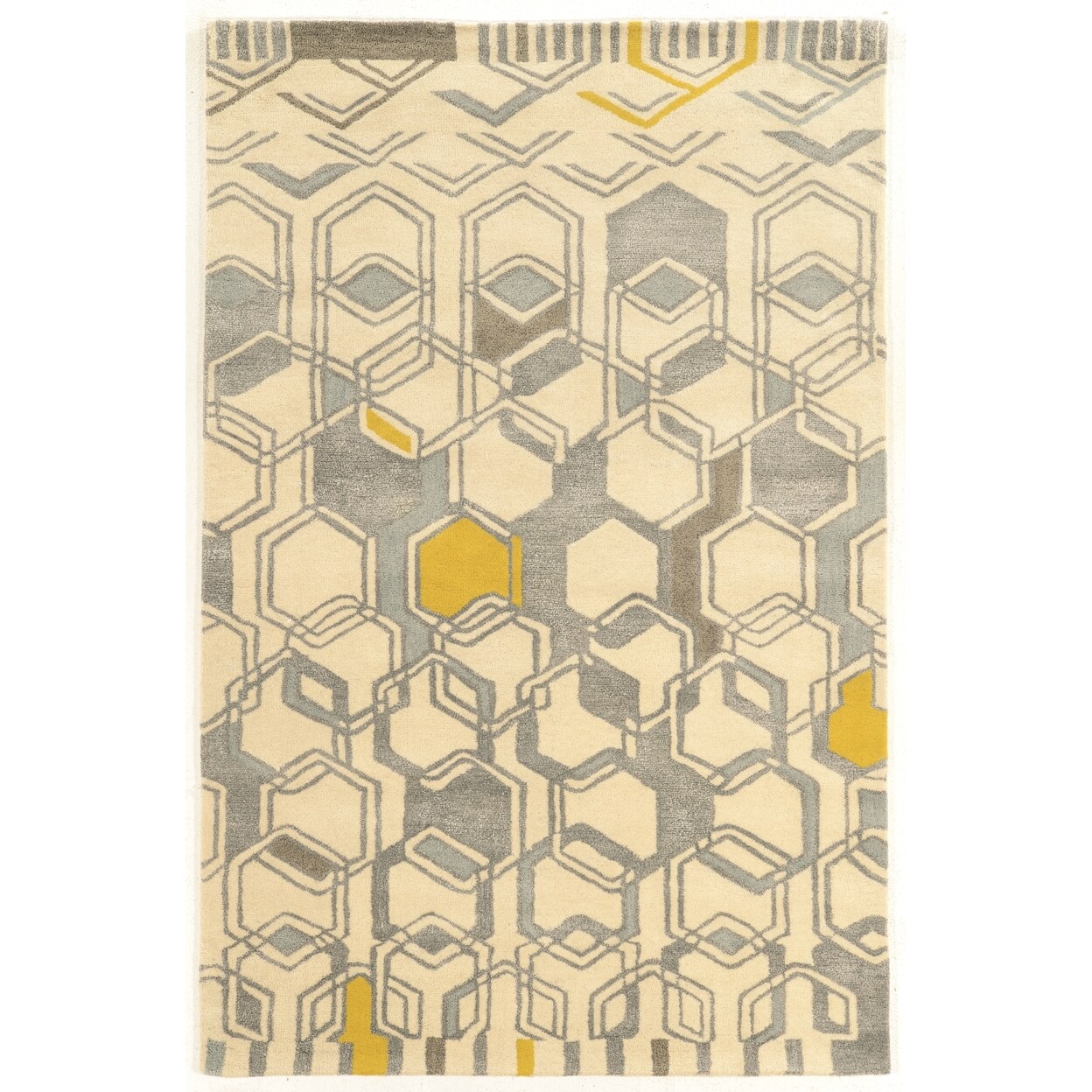 Aspire Wool Geo Ivory Area Rug 8X11 Handtufted 100% Wool Decor