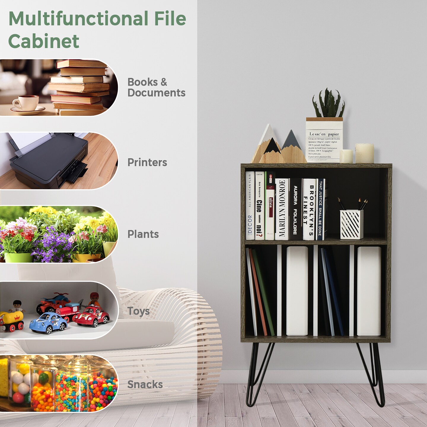 Costway Record Player Stand Turntable Stand Display Shelf Media Storage Cabinet Walnut