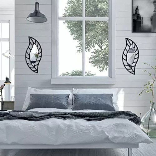 2 Pcs Mirror Wall Decor Art Leaf Mounted Mirror Decorative Teardrop Mirror Wall