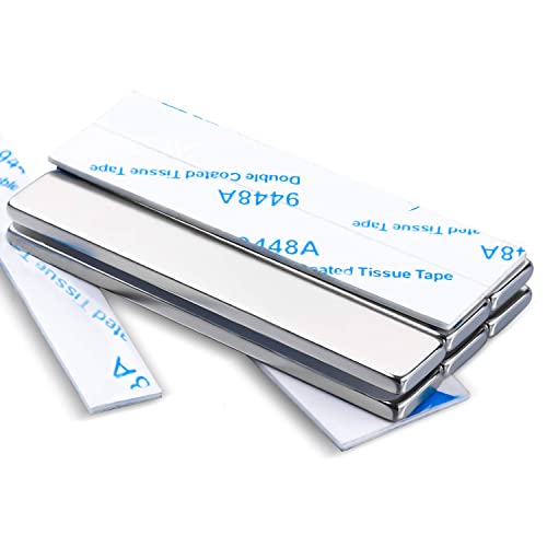 6 Pck Strong Rare Earth Neodymium Magnets, Heavy Duty Bar Magnets with Double-Sided Adhesive, Powerful Pull Force, perfect for Fridge, Garage, Kitchen, Science, Craft, Office, DIY 60x10x3mm