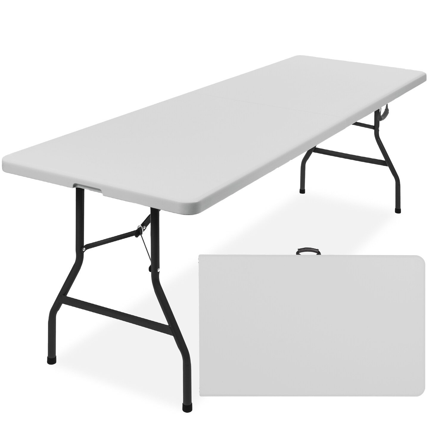 Best Choice Products 8ft Plastic Folding Table, Indoor Outdoor Heavy Duty Portable w/ Handle, Lock for Picnic