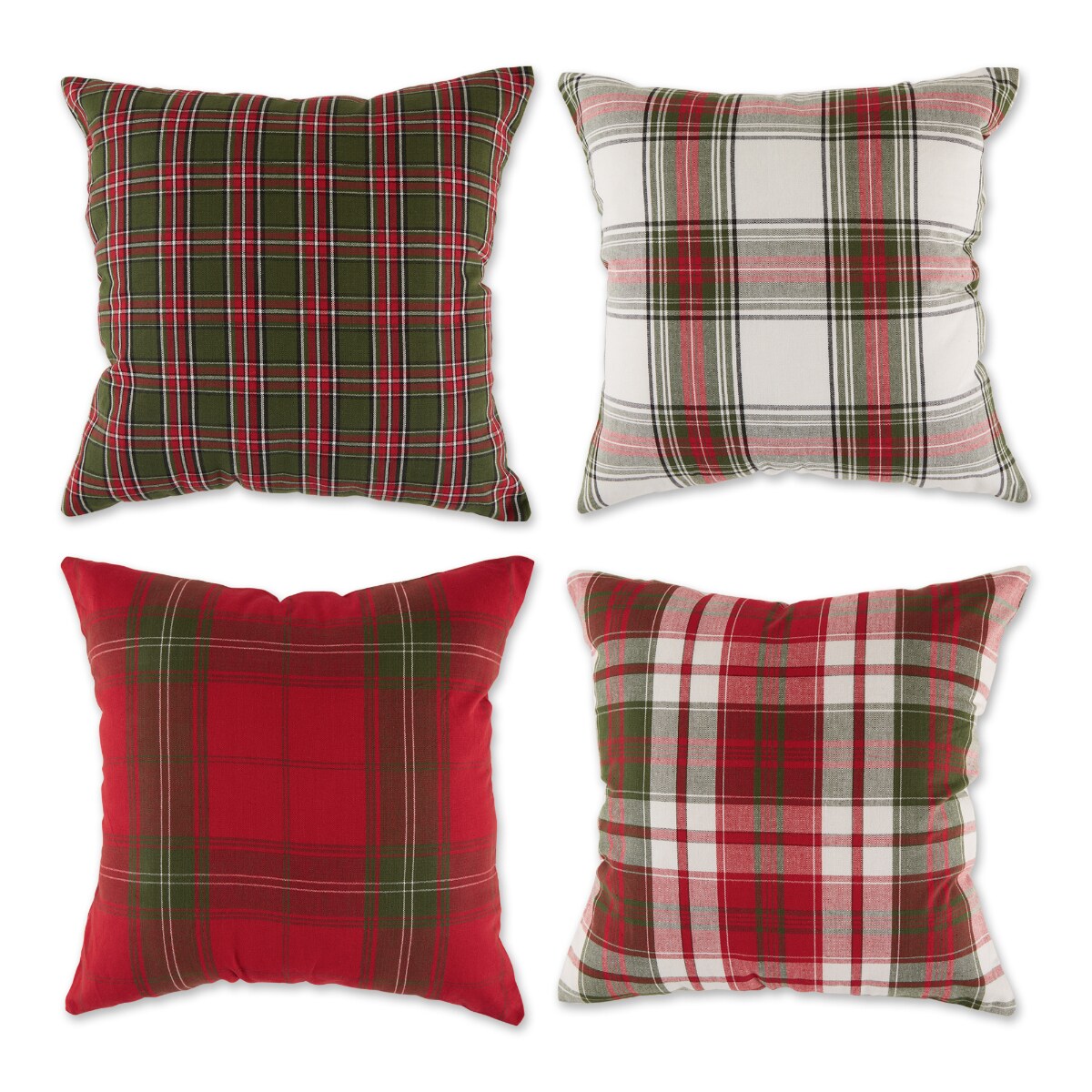 Contemporary Home Living Christmas Plaid Pillow Covers -18" - Red and Green - Set of 4