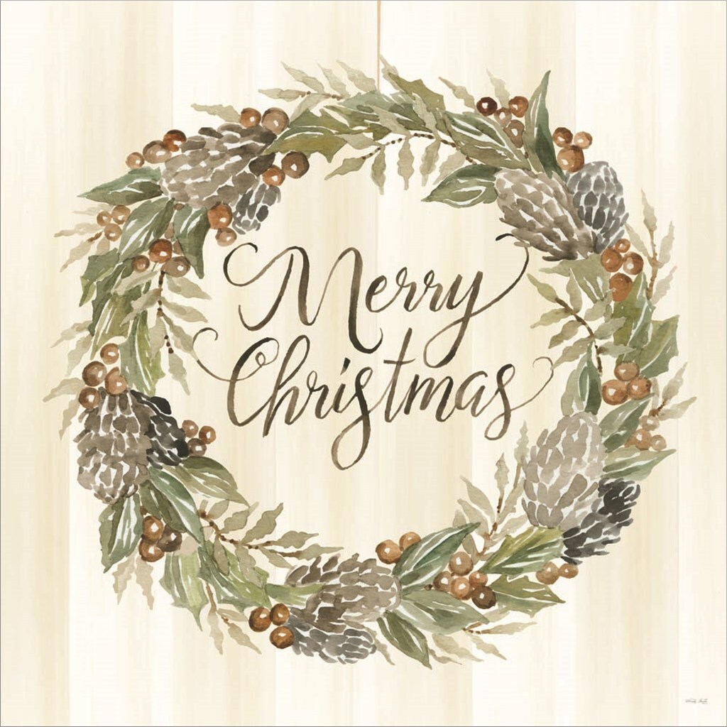 Sage Merry Christmas Wreath by Cindy Jacobs 12&#x22; x 12&#x22; Canvas Wall Art