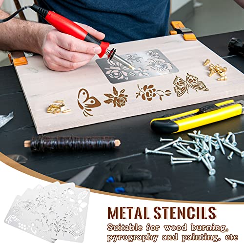 6 Pieces Mixed Metal Stencil Wood Stencil Templates Stencils for Journaling Wood Burning Stencils for Wood Carving Drawing Engraving Scrapbooking Journal Craft DIY(Plant Style)