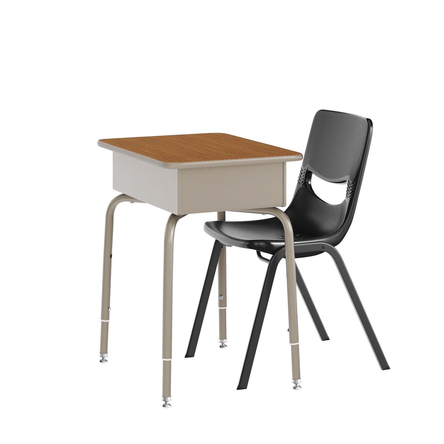 Emma and Oliver Jacobs Desk/Chair Set with Metal Open Front Storage Box, Desktop, Metal Frame and Stackable Flex Comfort Classroom Chair
