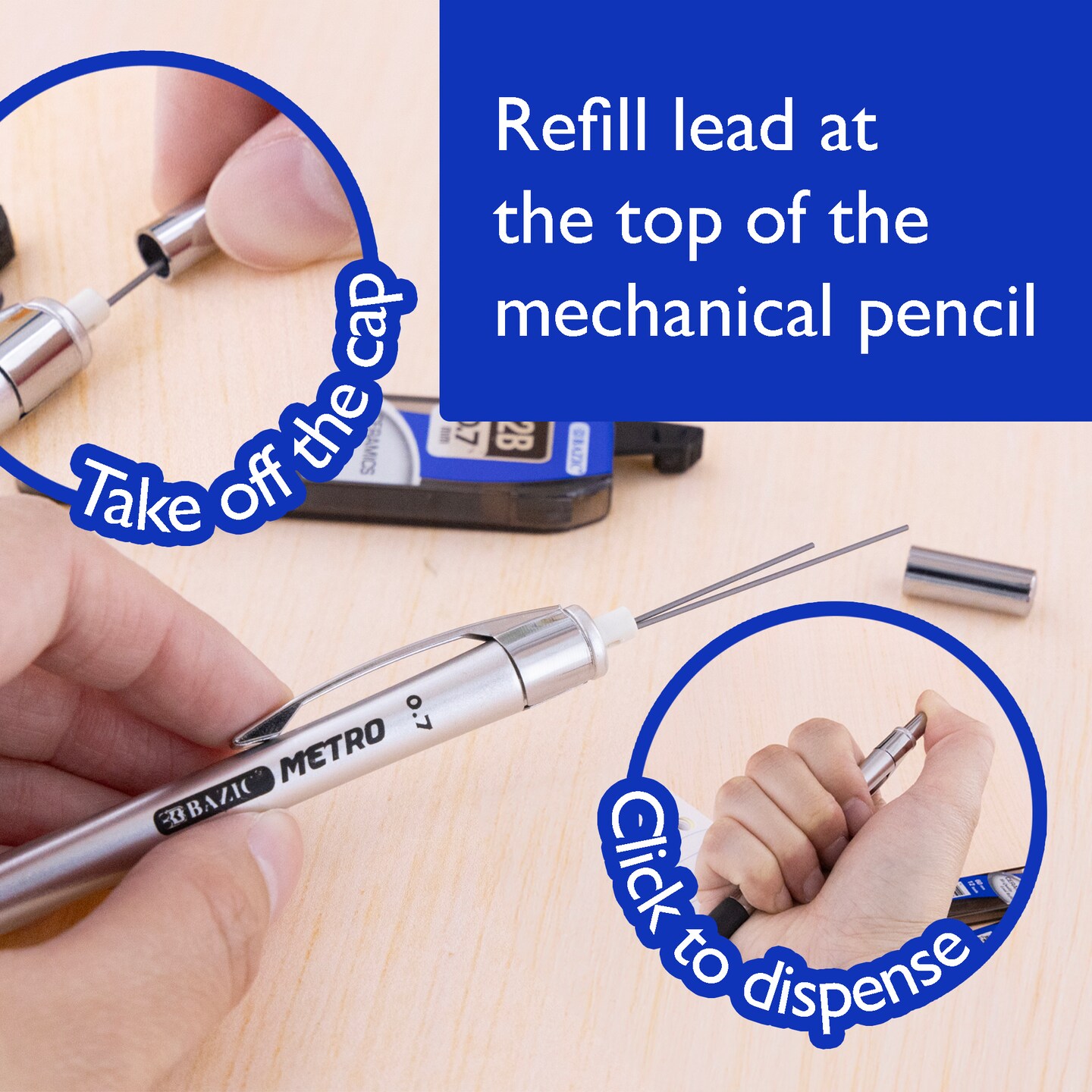 BAZIC 0.7 mm Metro Mechanical Pencil w/ Ceramics High-Quality Lead