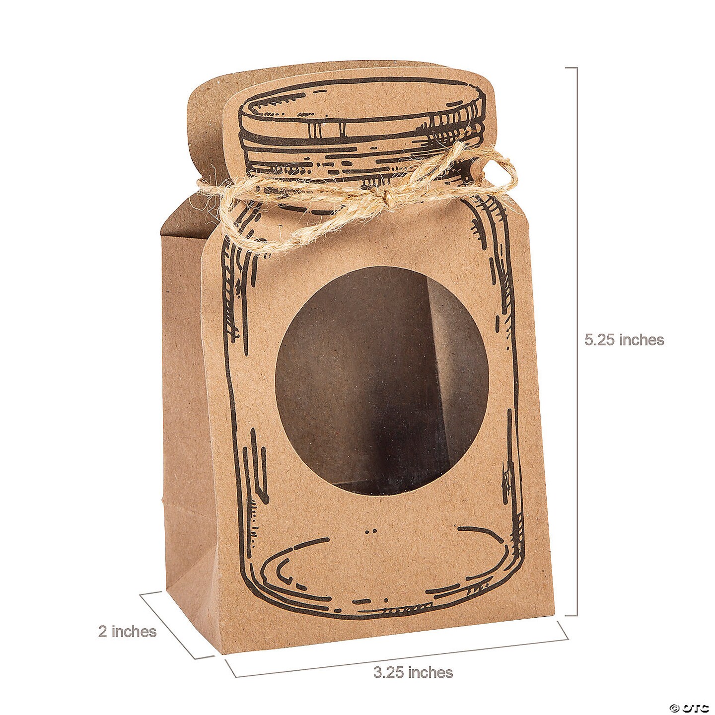 3 1/4&#x22; x 5 1/4&#x22; Mini Kraft Paper Mason Jar-Shaped Treat Bags with Cellophane Window - 12 Pc.