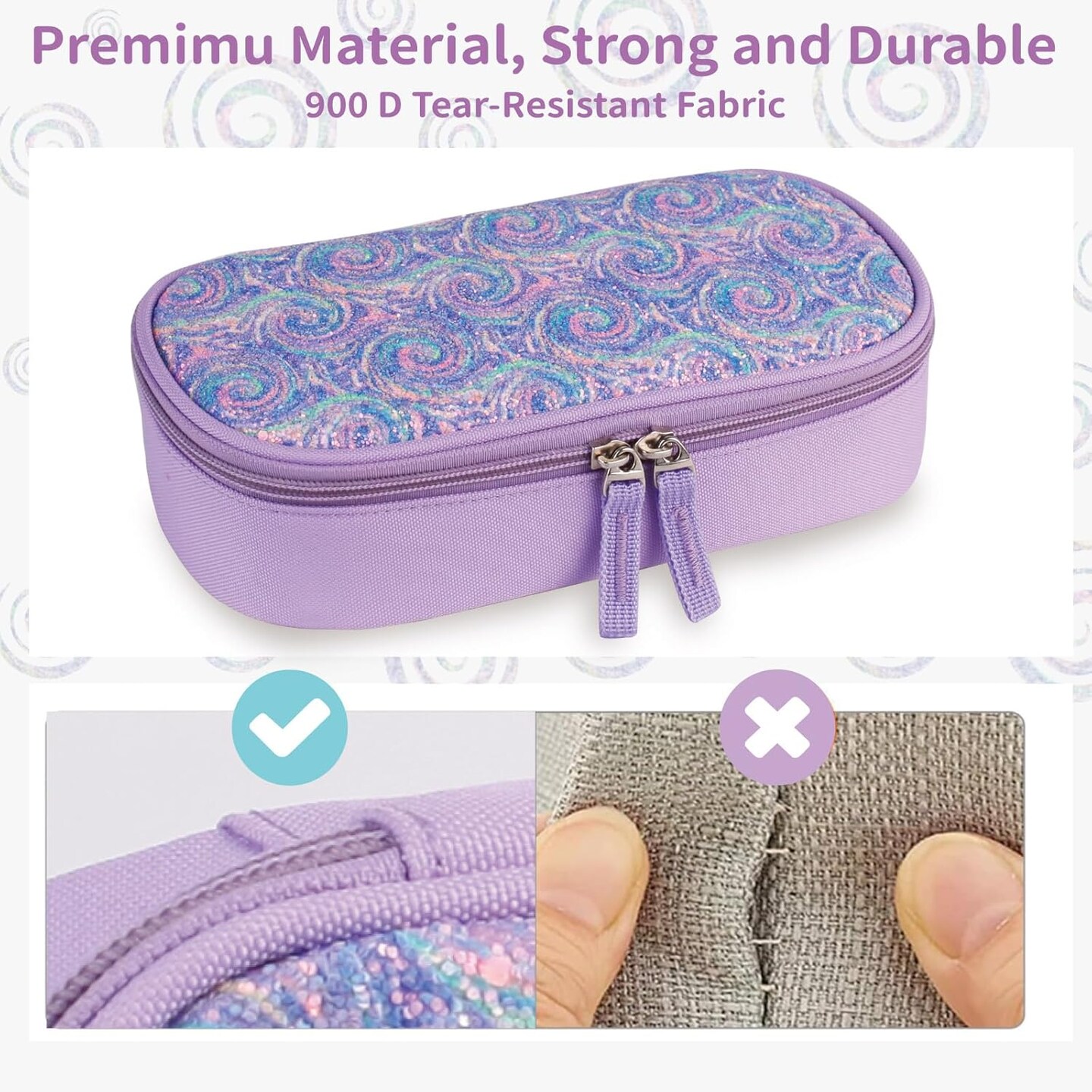 Pencil Case for Boys and Girls, Large Capacity Multi-slot Kids Mark Pouch, Adult Big Pencil Bag with Zipper, Teens Large Storage Pencil Box for School College Middle School Office (Purple, Swirl)