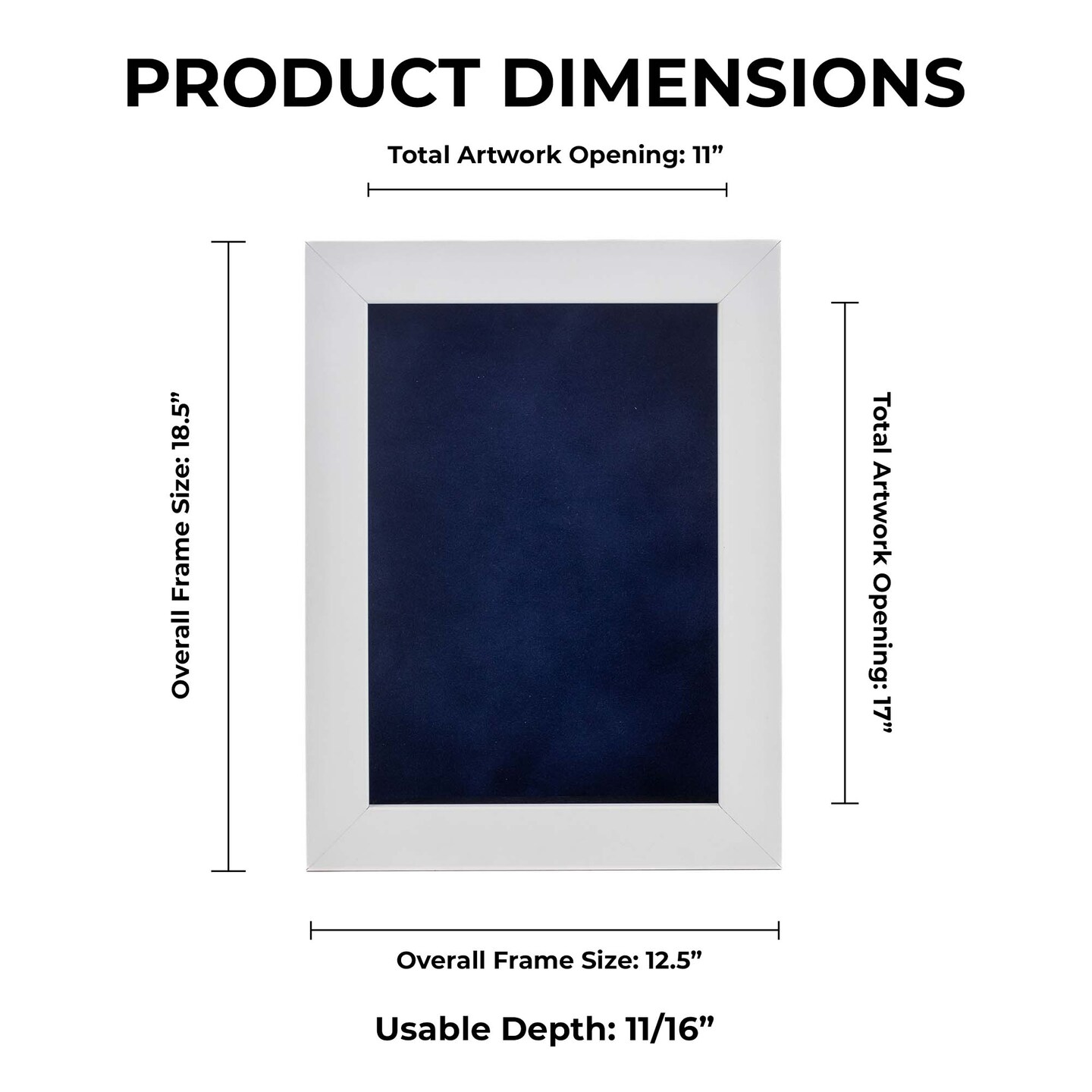Classic White Wood Shadown Box Frame with Acrylic Front - Navy Blue Suede Backing, 30 Sizes