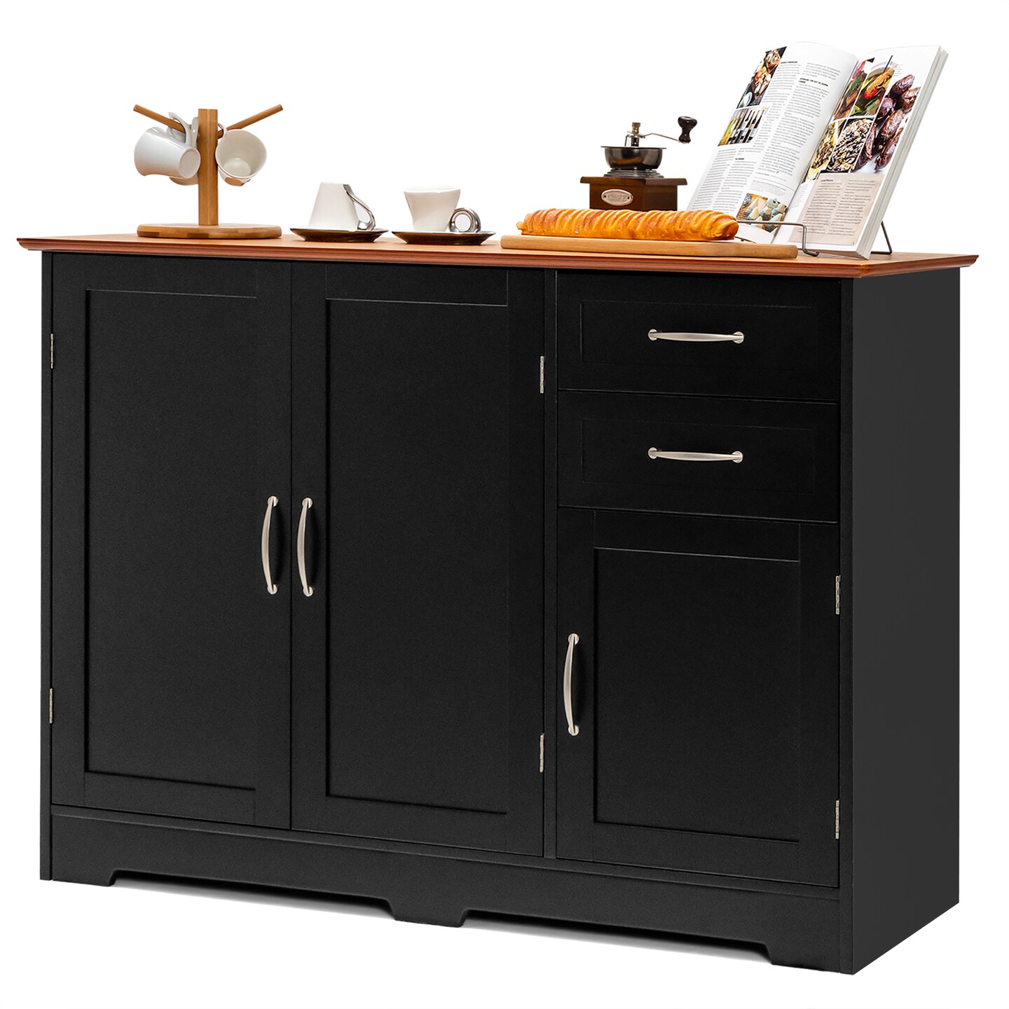 Costway Buffet Sideboard Kitchen Cupboard Storage Cabinet with 2 Drawers & 3 Doors