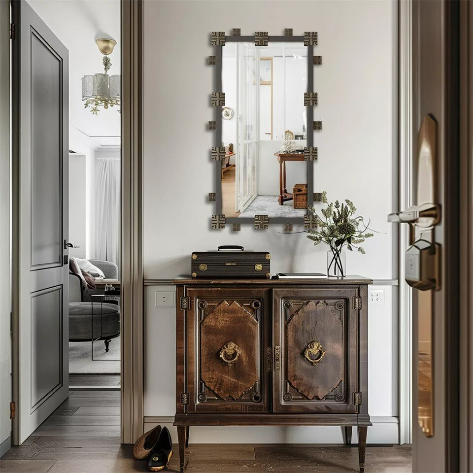 Rustic Industrial Rectangle Accent Mirror Decorative Wall Art Mirror Metal Frame