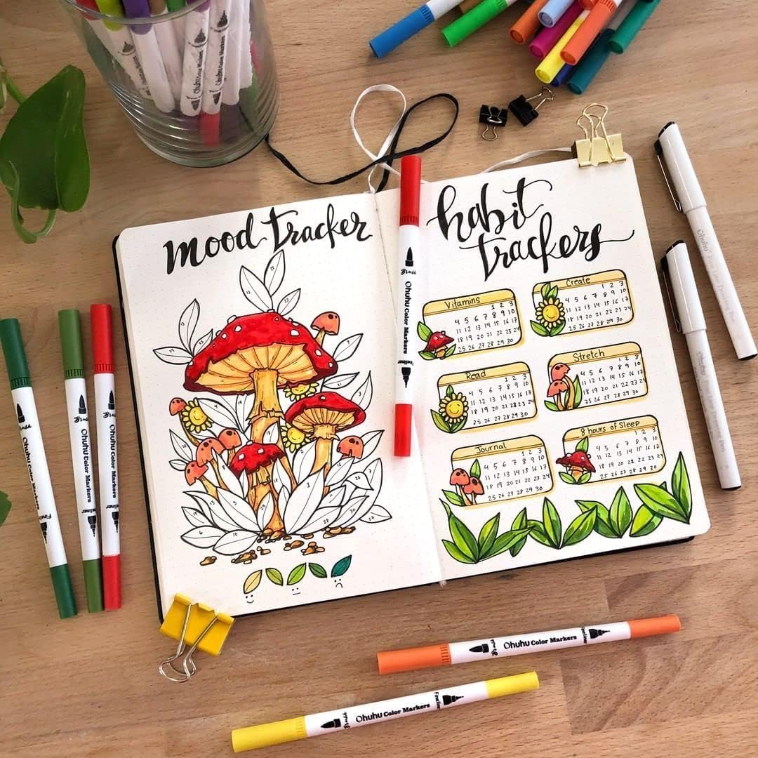 Ohuhu Markers for Adult Coloring Books: 60 Colors Coloring Markers Dual Tips Fine &#x26; Brush Pens Water-Based Art Markers for Kids Adults Drawing Sketching Bullet Journal Non-bleeding - Maui - White