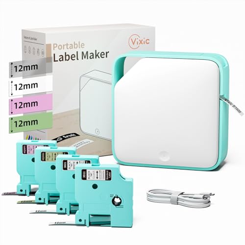 Label Maker Machine with Tapes, Handheld Portable Bluetooth Mini Label Printer, D1600 Small Labeler with 4 Color Waterproof Sticker Label (Clear/White/Pink/Green) for Home Office Organization