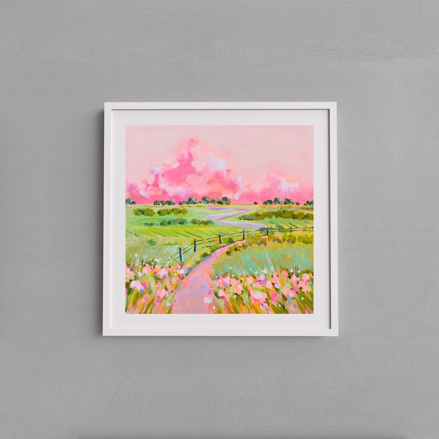 Wildflowers Countryside Landscape in Happy Bright Colors