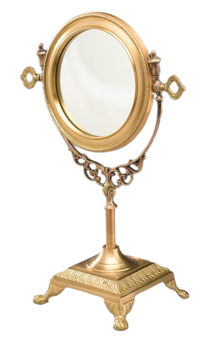 16 Inch Tall Round Brass Table Mirror