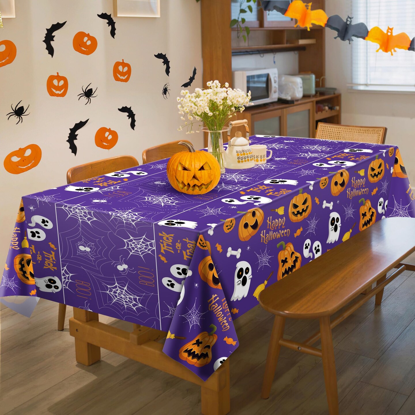 2 Pieces Halloween Decorations - Halloween Decorations Indoor Outdoor - Disposable Plastic Halloween Tablecloth | Halloween Party Decorations Favors Supplies for Table Decor Backdrop Banner,