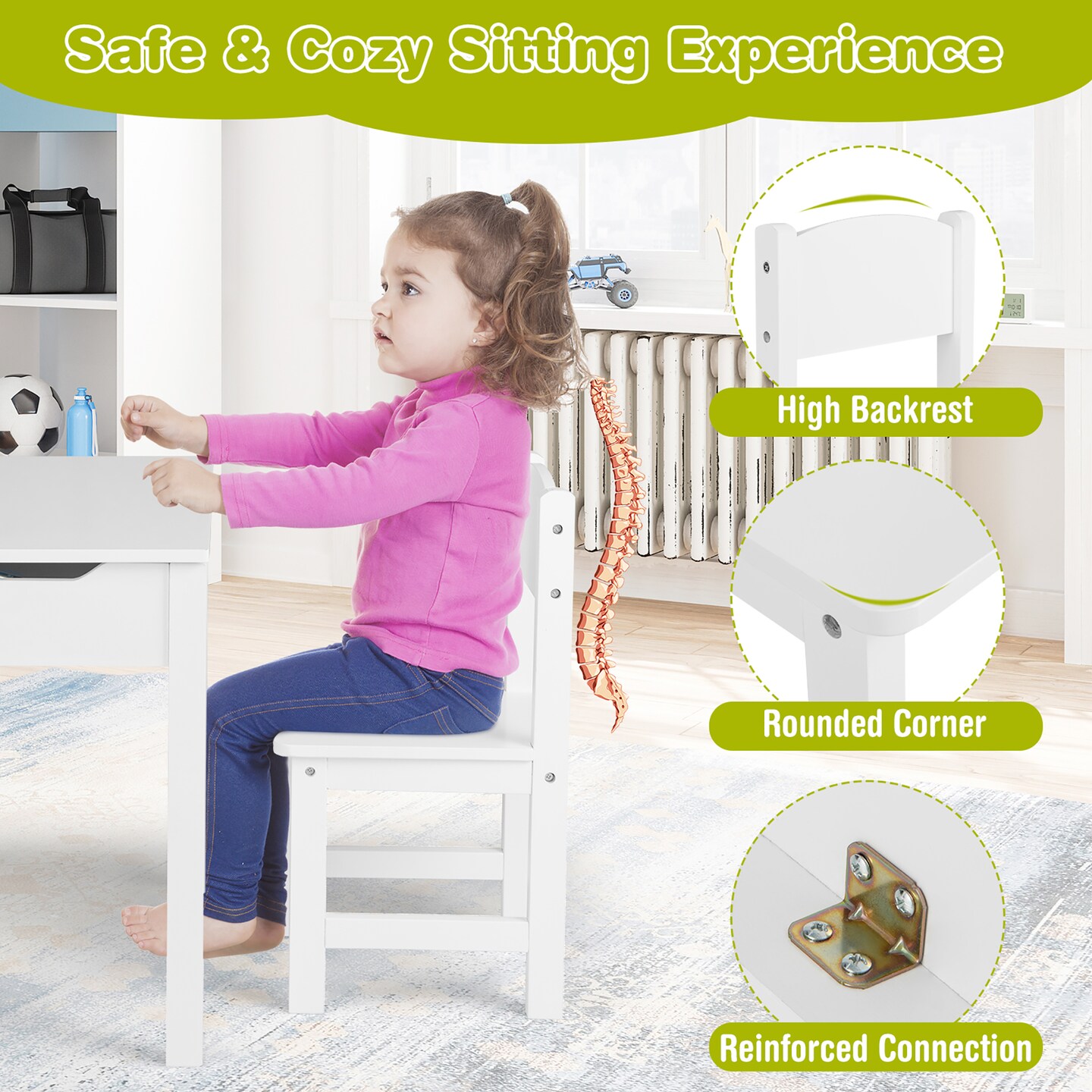 Costway Toddler Craft Table &#x26; Chair Set Kids Art Crafts Table withPaper Roll Holder Grey/White