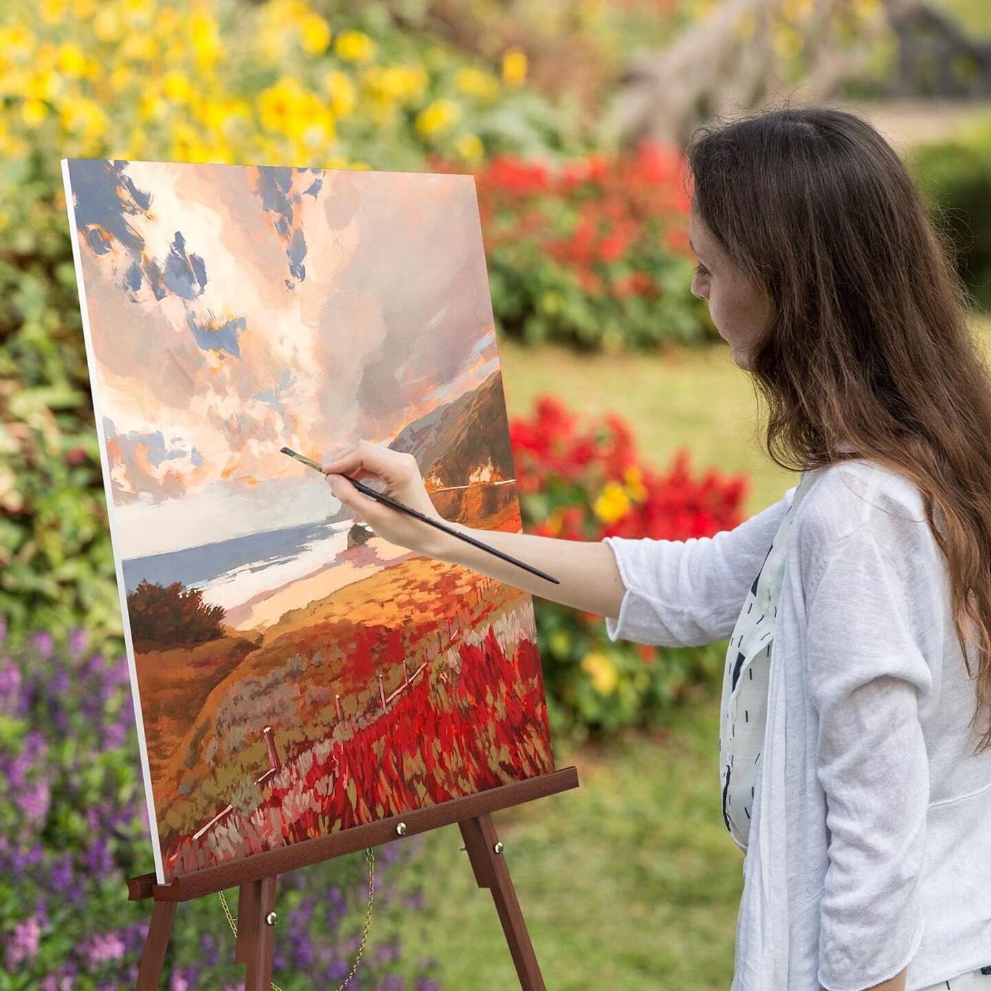 Art Easel Wooden Stand, 63" Portable Tripod Display. Artist easel - Adjustable Floor Wood Poster Stand for Wedding, Painting, Drawing, Display Show, Brown