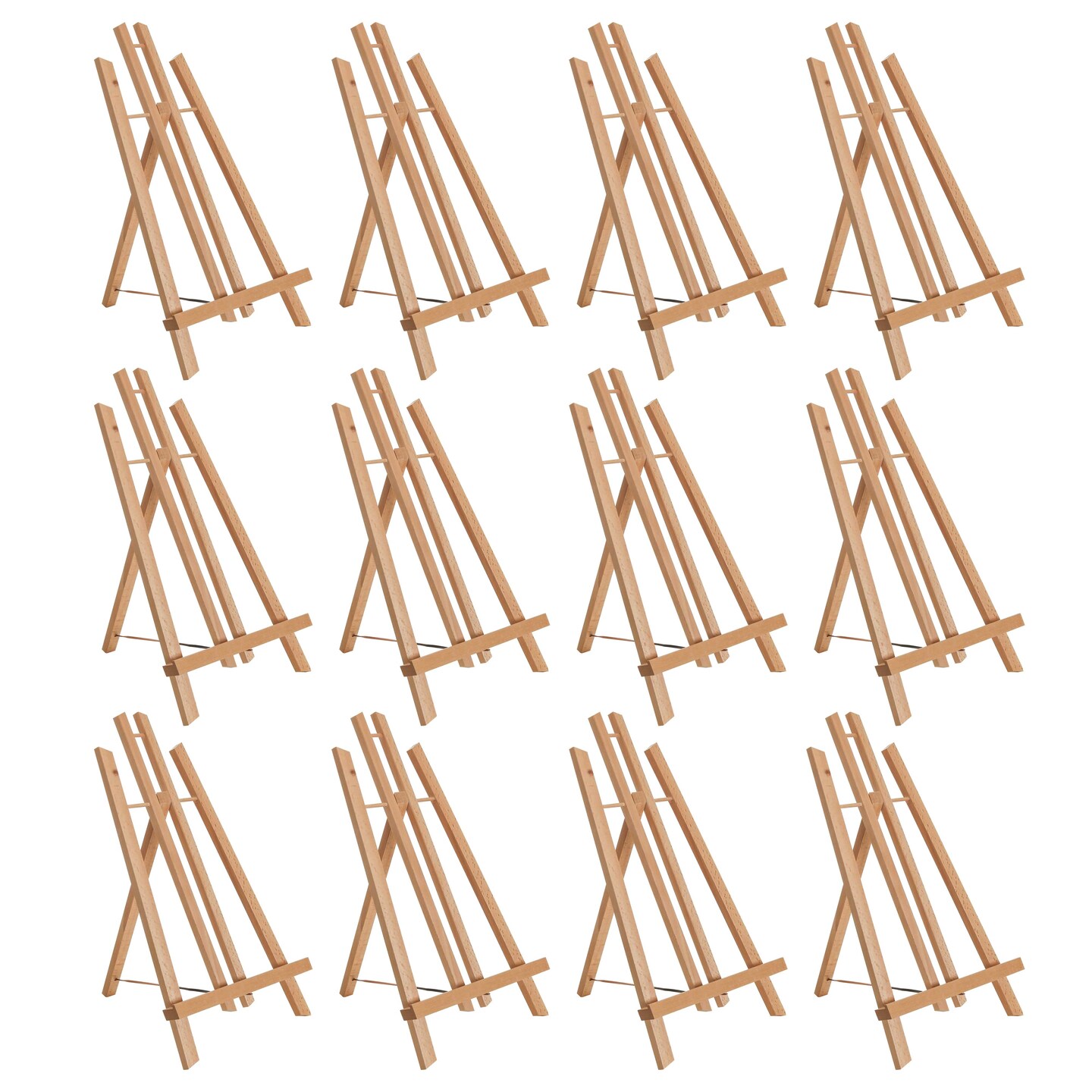 14&#x22; Medium Tabletop Display Stand A-Frame Artist Easel, 12 Pack - Beechwood Tripod, Painting Party Easel, Portable Kids Student Table School Desktop