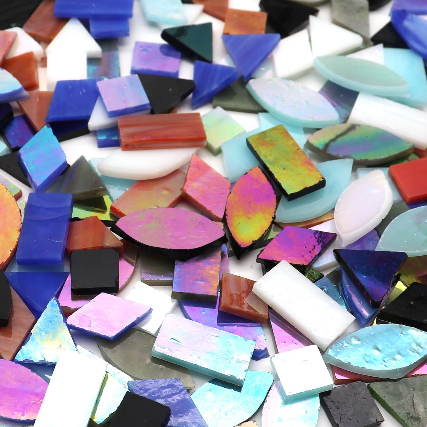 240 Pieces Iridescent Glass Mosaic Tiles for Crafts,  5 Shapes Mixed Stained Glass Sheets, Mosaic Kits for Adults (Iridescent Mix)