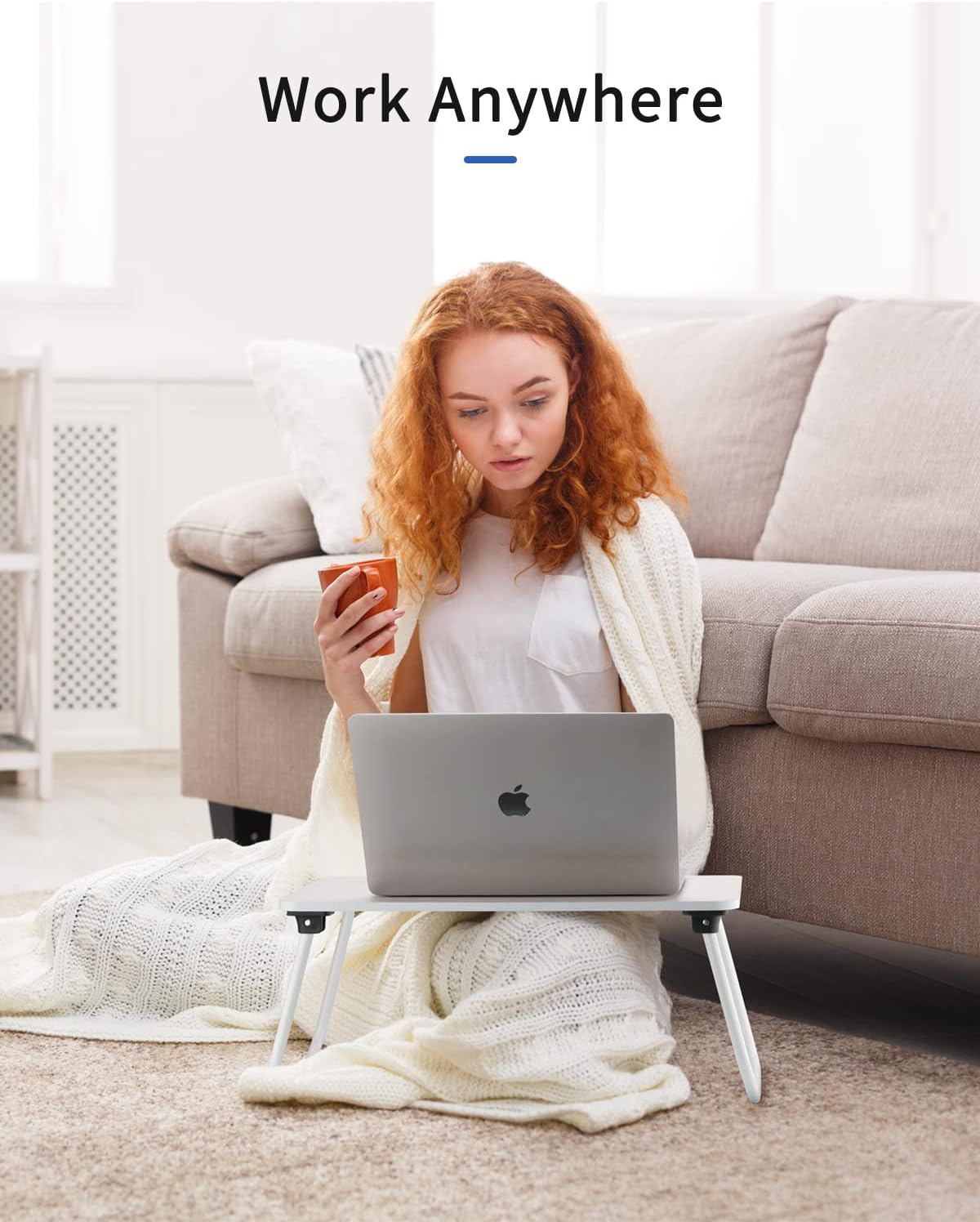 Laptop Stand Bed, Breakfast Serving Tray, Portable &#x26; Lightweight Mini Table, Lap Tablet Desk for Sofa Couch Floor in White
