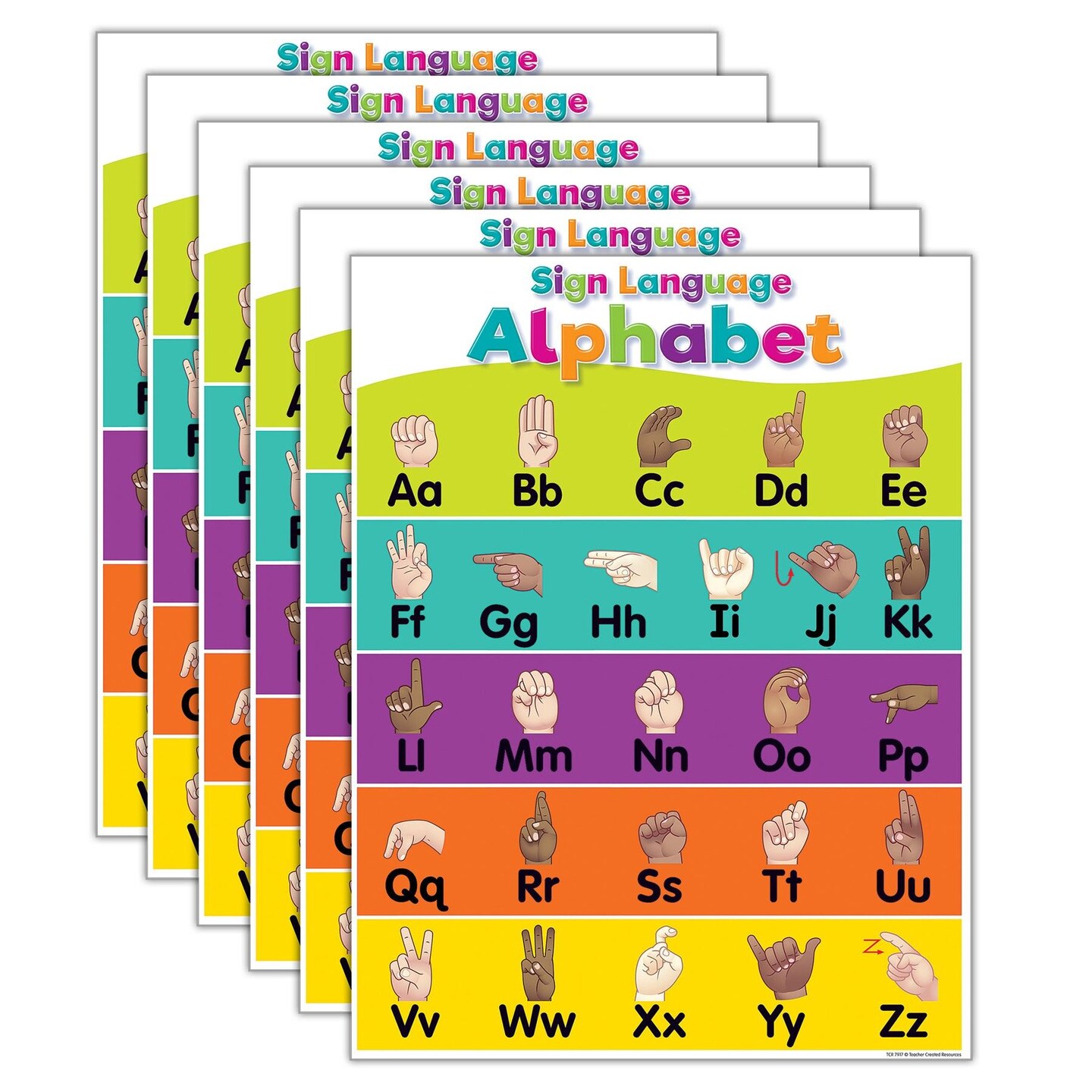 Colorful Sign Language Alphabet Chart, 17&#x22; x 22&#x22;, Pack of 6